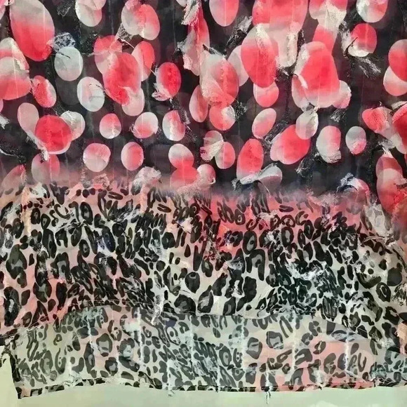 Feratelli Red Black Leopard Semi-sheer Blouse  3D accents Women's M Artsy - Picture 5 of 9
